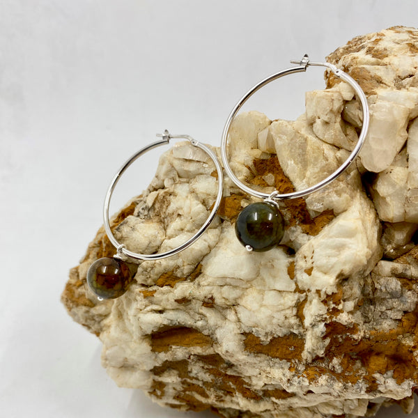 Créoles en argent et perles d'agate craquelée